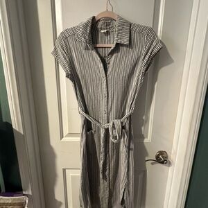Striped Grey Button-Down Dress